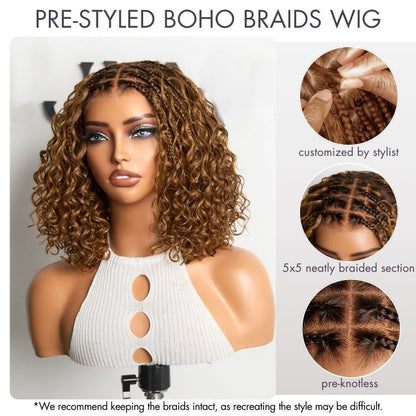 ✨13x6 HD Lace Wig Glueless Wear & Go 12” Boho Braids Water Wave Pre-Cut Lace Wig – Premium Fiber, Beginner Friendly